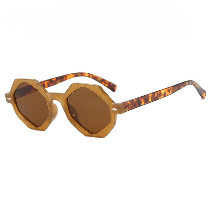 Retro Geometric Small Frame Sunglasses - Brown
