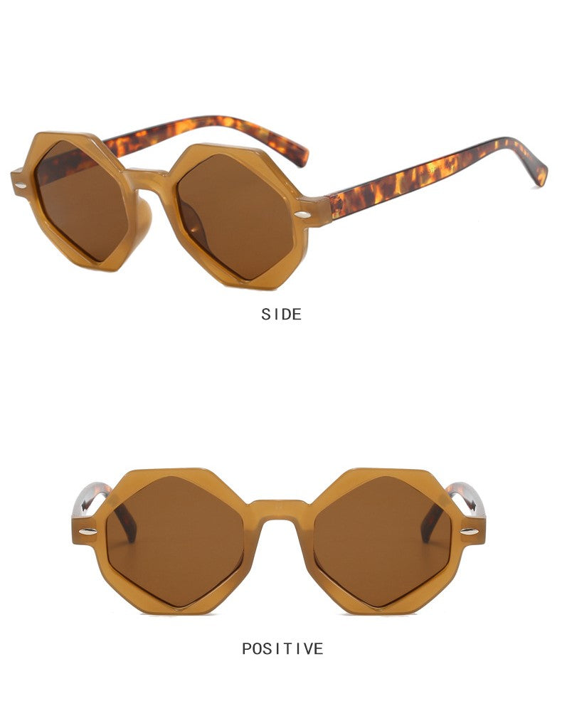 Retro Geometric Small Frame Sunglasses - Brown - 1