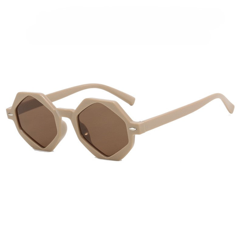 Retro Geometric Small Frame Sunglasses - Coffee