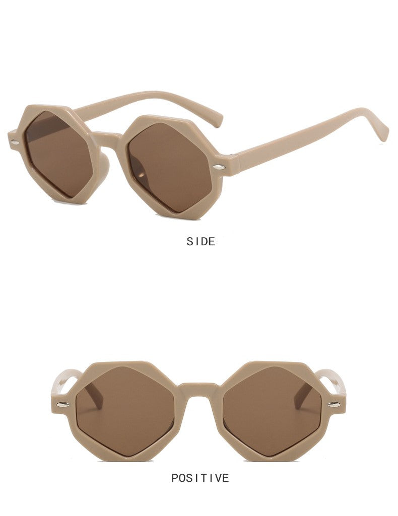 Retro Geometric Small Frame Sunglasses - Coffee - 1