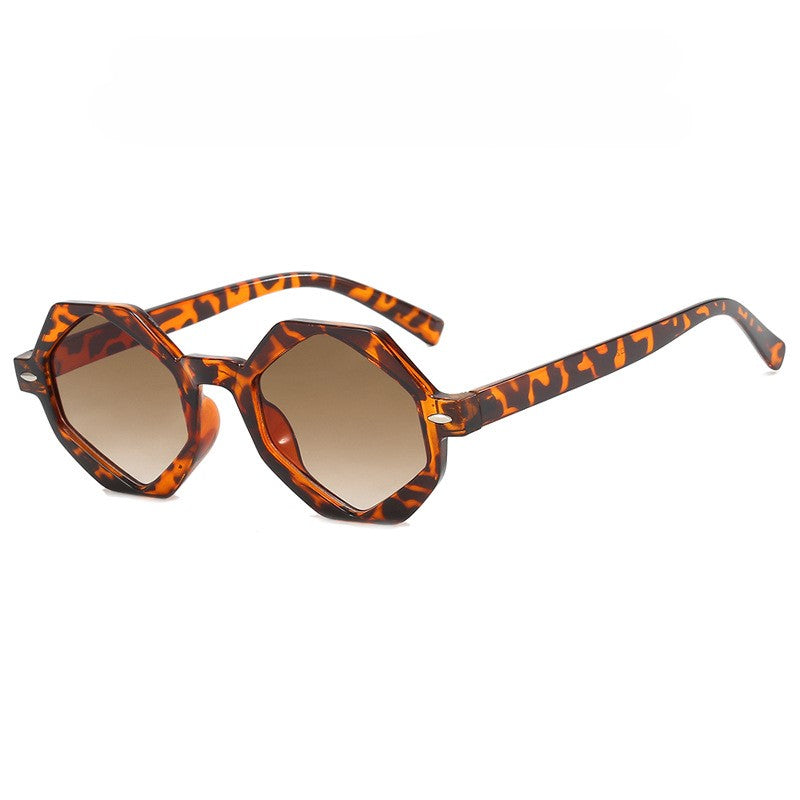 Retro Geometric Small Frame Sunglasses - Leopard