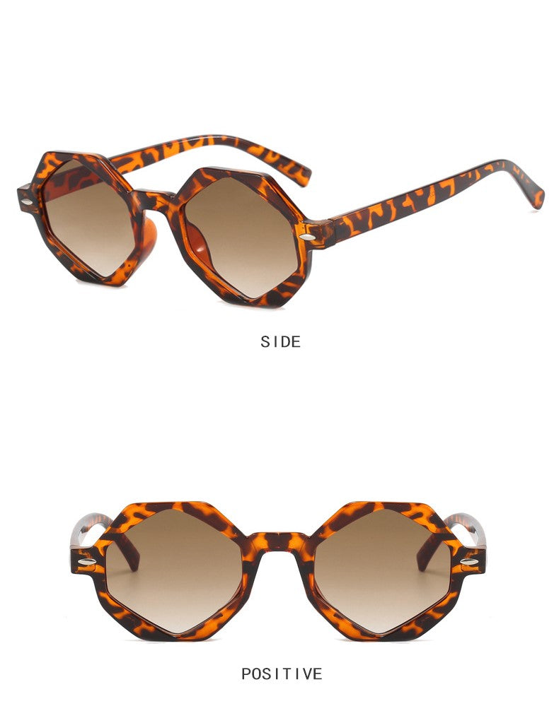 Retro Geometric Small Frame Sunglasses - Leopard - 1