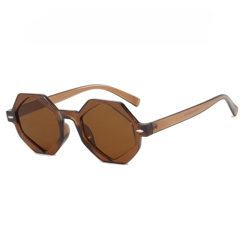 Retro Geometric Small Frame Sunglasses - Tea