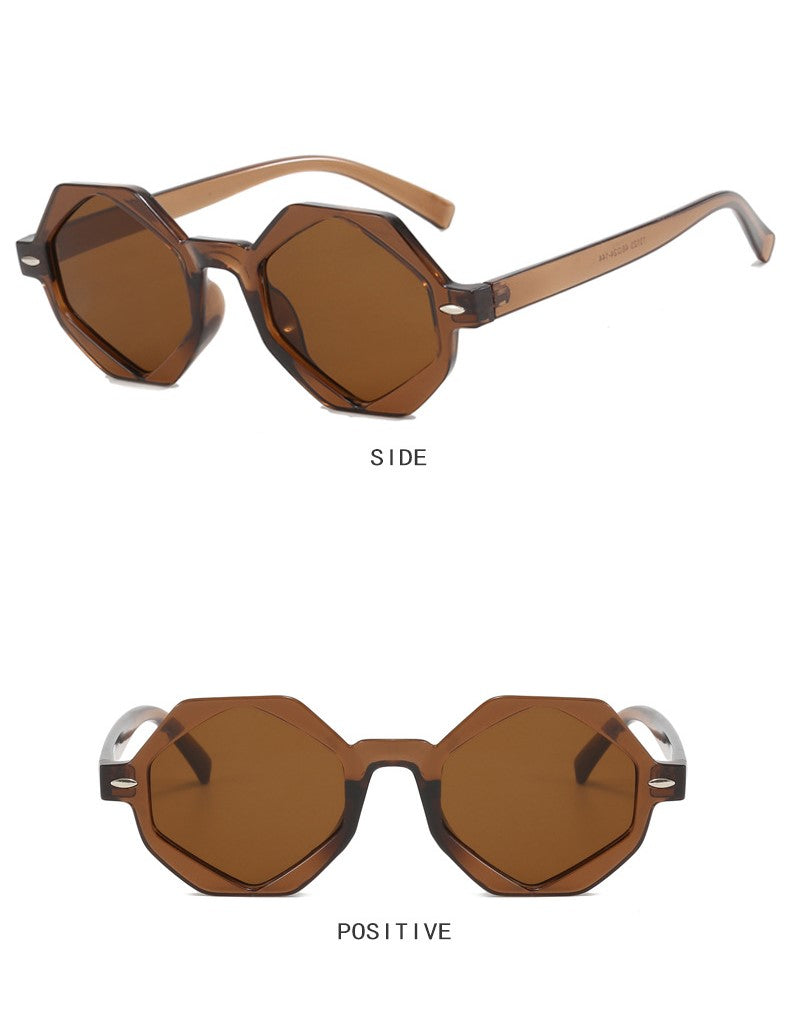Retro Geometric Small Frame Sunglasses - Tea - 1
