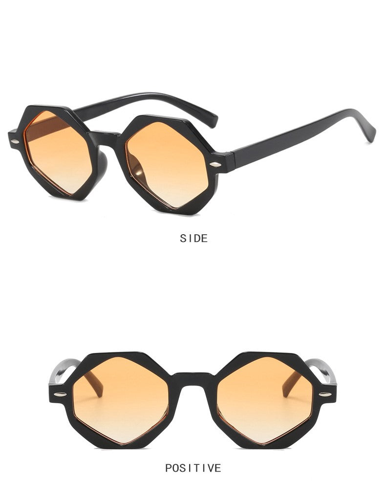 Retro Geometric Small Frame Sunglasses - Yellow - 1