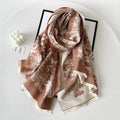 Reversible Botanical Jacquard Blanket Scarf - Coffee