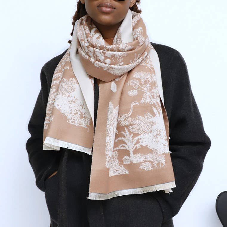 Reversible Botanical Jacquard Blanket Scarf
