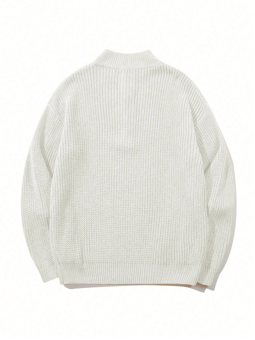 Oversized Zip Mock Neck Rib Knit Sweater - White - 2
