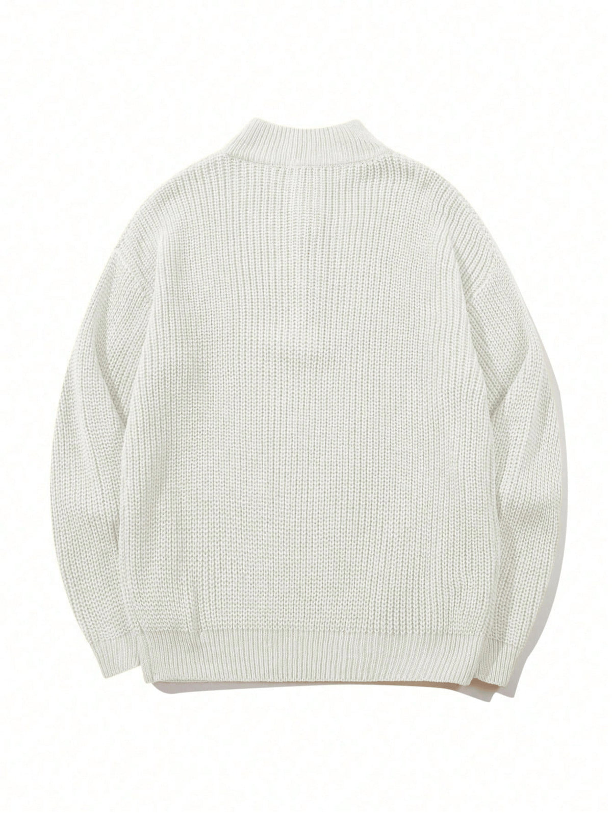 Oversized Zip Mock Neck Rib Knit Sweater - White - 2