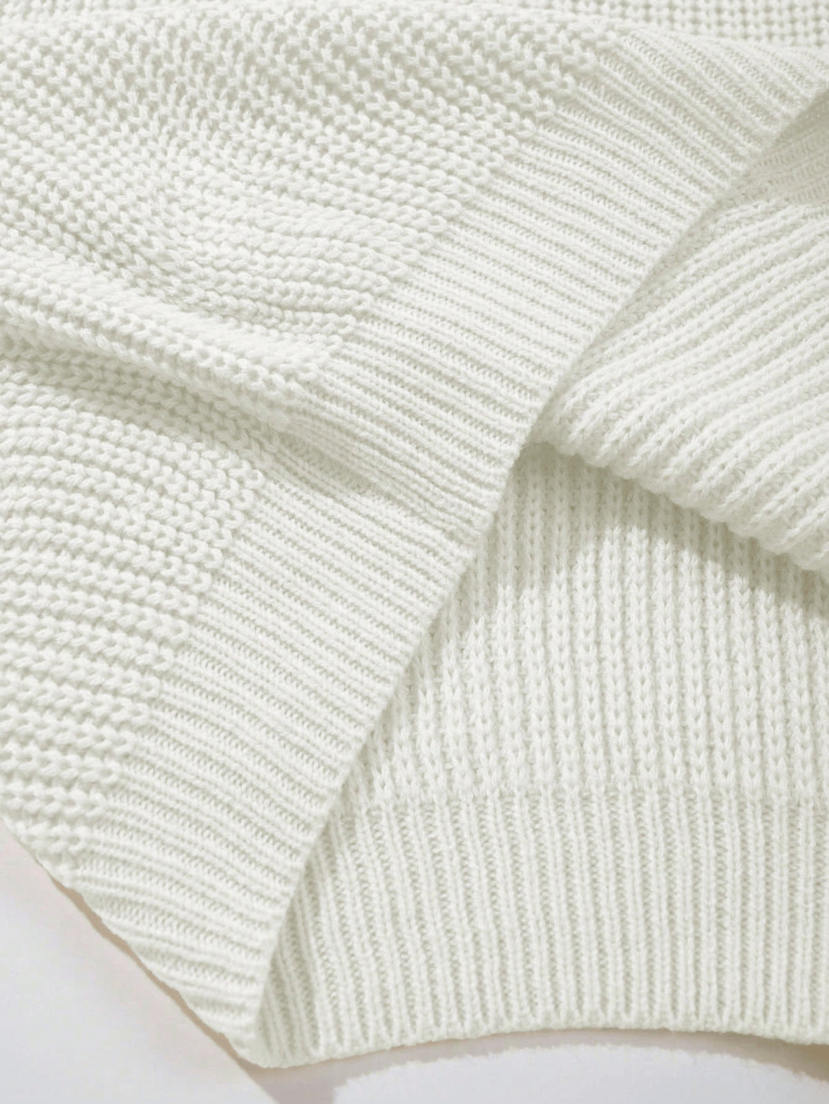 Oversized Zip Mock Neck Rib Knit Sweater - White - 4