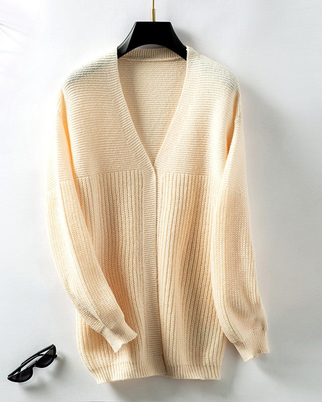 Slouchy Lantern Sleeve Open Front Cardigan - Apricot - 1