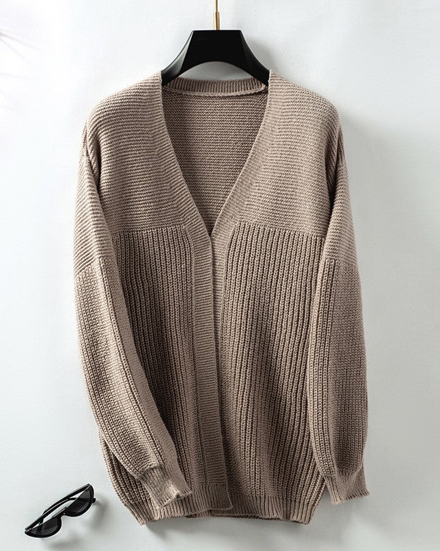 Slouchy Lantern Sleeve Open Front Cardigan - Khaki