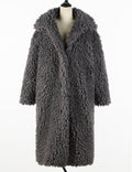 Curly Plush Faux Fur Longline Coat - Grey