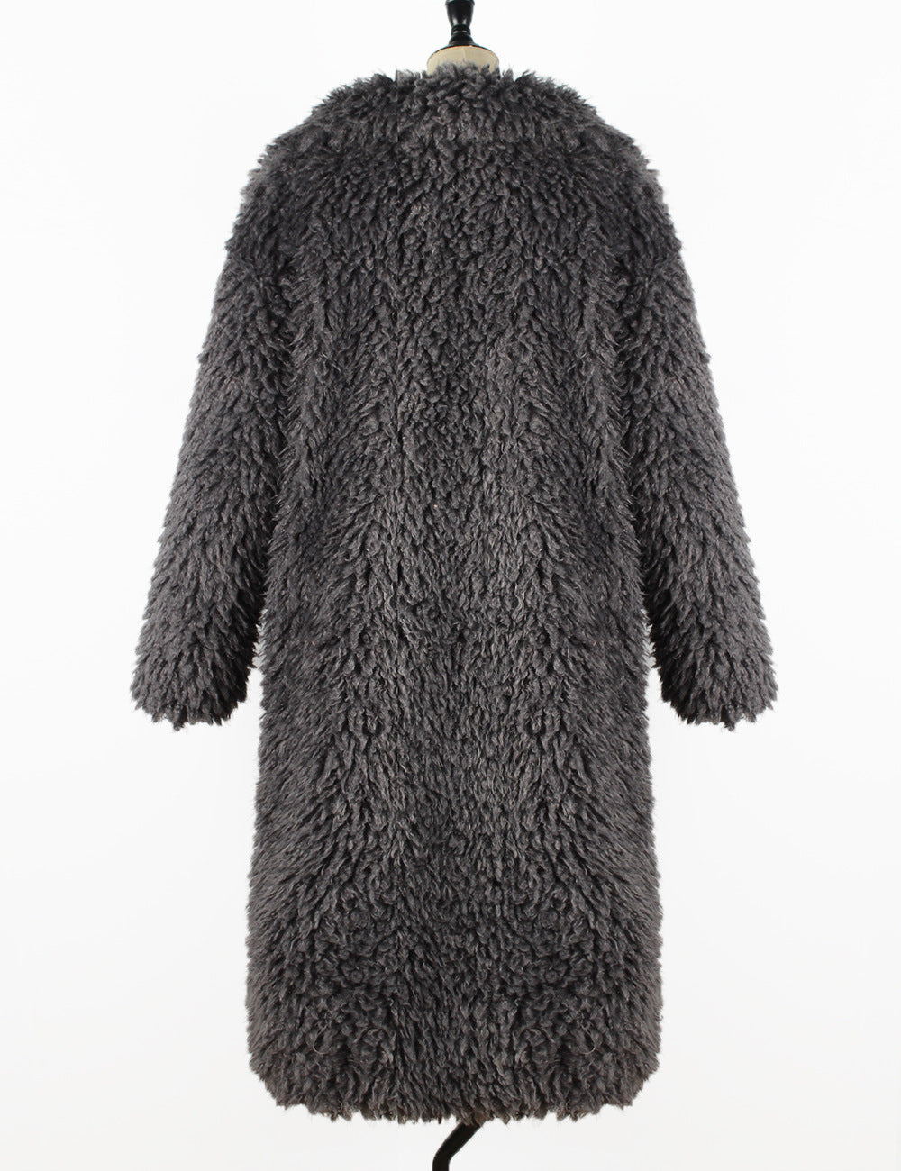 Curly Plush Faux Fur Longline Coat - Grey - 1