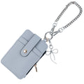 Bow Charm Card Holder Keychain With Chain Strap - Grey