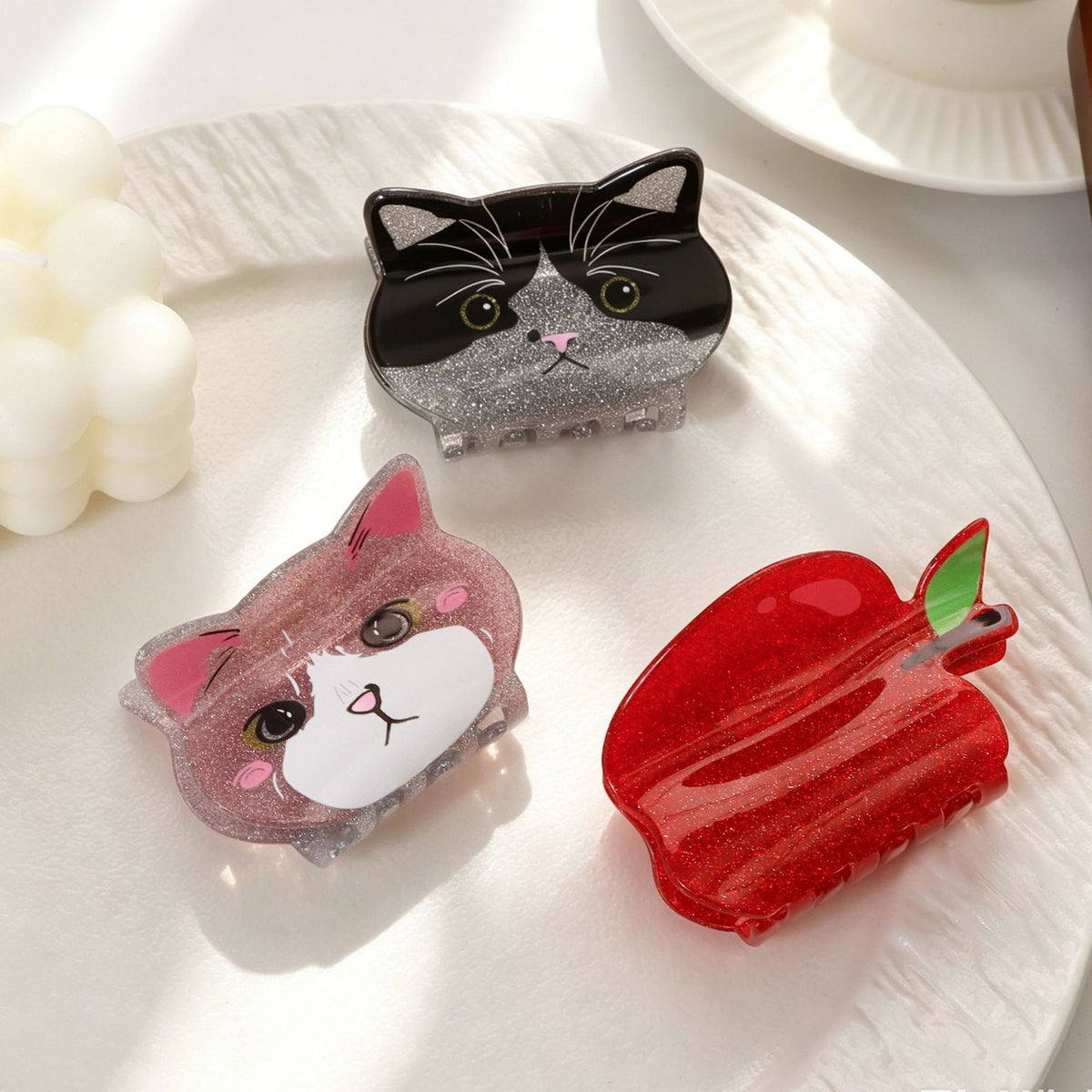 Kitten and Apple Shaped Hair Claw Clips