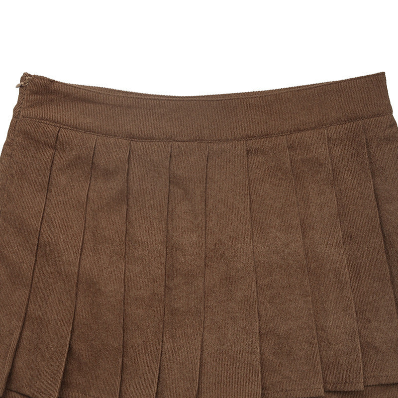 Pleated High Waist Tennis Skort - Brown - 3