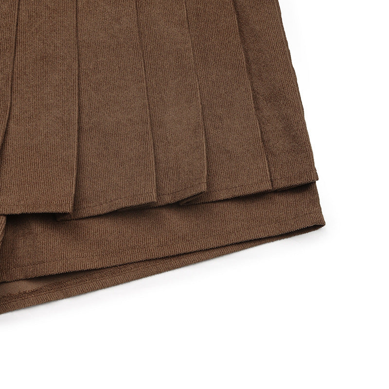 Pleated High Waist Tennis Skort - Brown - 4