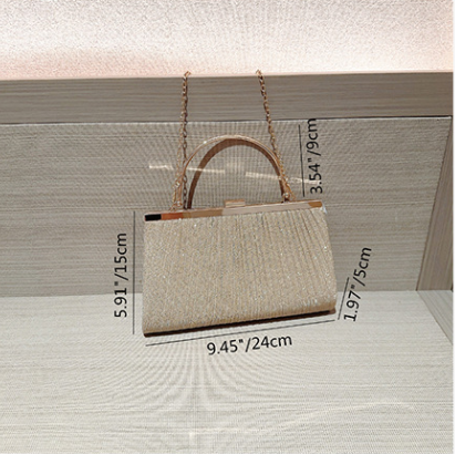 Pleated Frame Top Handle Evening Bag - Silver - 1