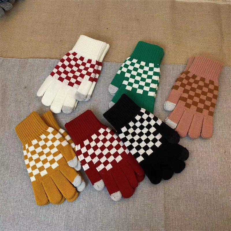 Checker Knit Winter Gloves With Touch Tips - Green - 2