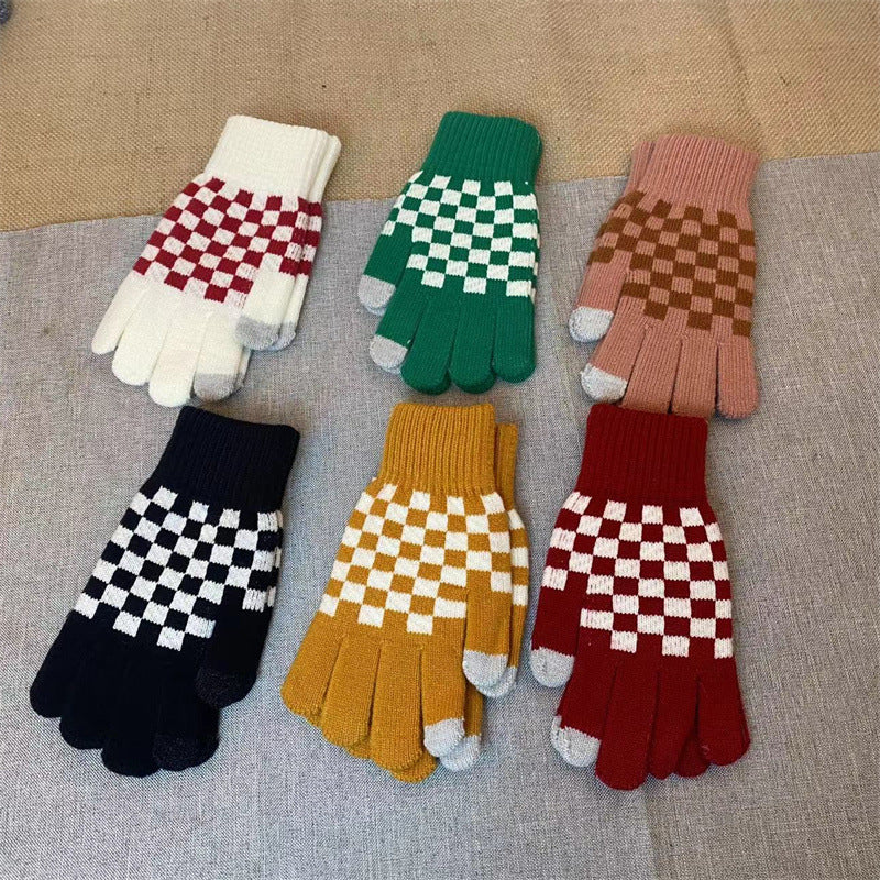 Checker Knit Winter Gloves With Touch Tips - Green - 3