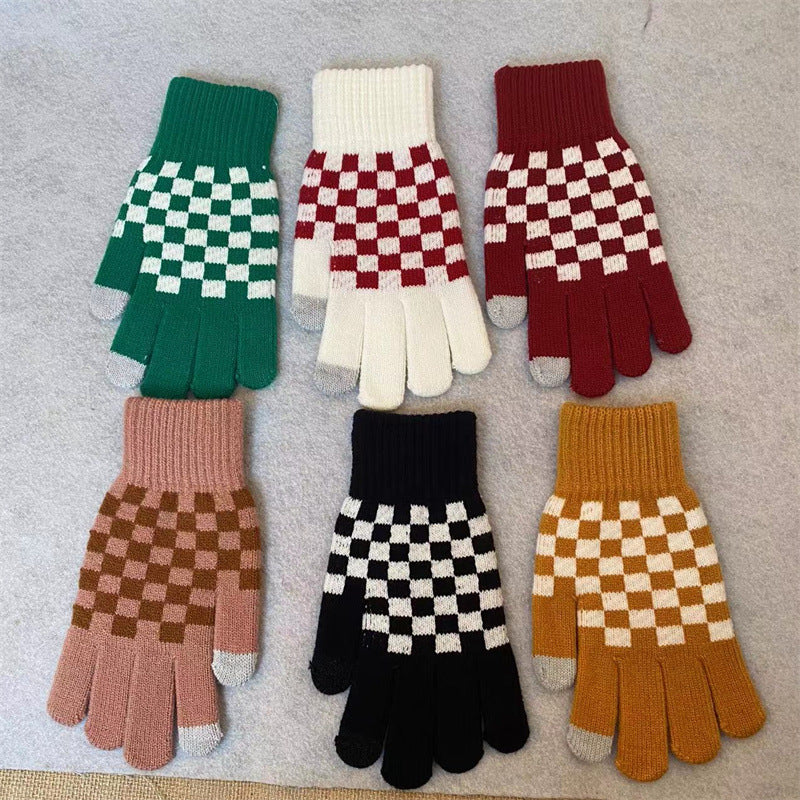 Checker Knit Winter Gloves With Touch Tips - Green - 4