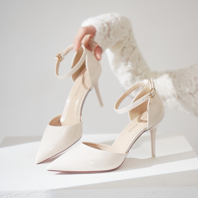 Patent Pointed Toe Ankle Strap Pumps