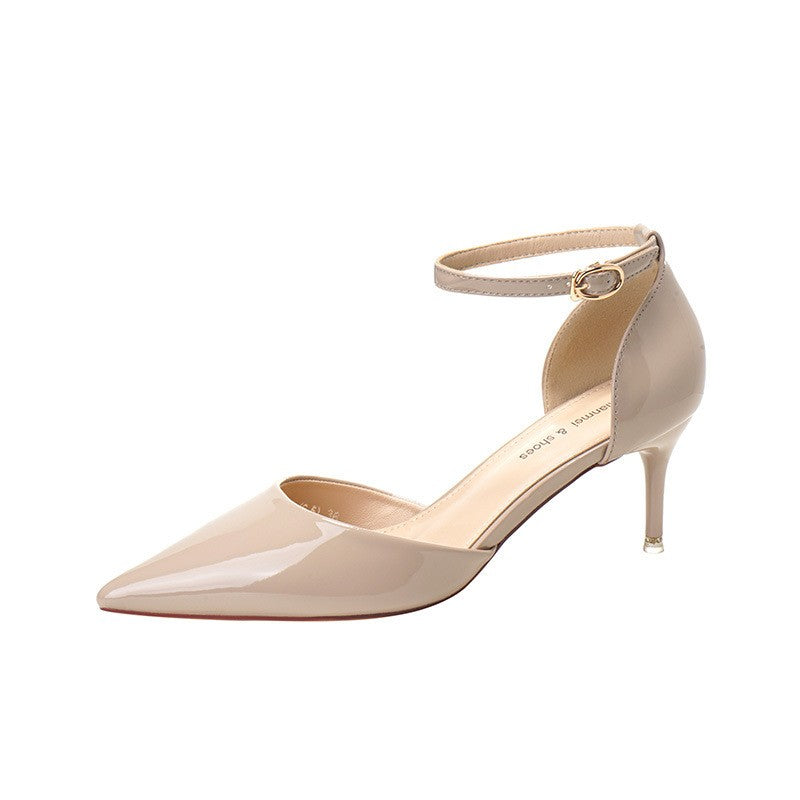 Patent Pointed Toe Ankle Strap Pumps