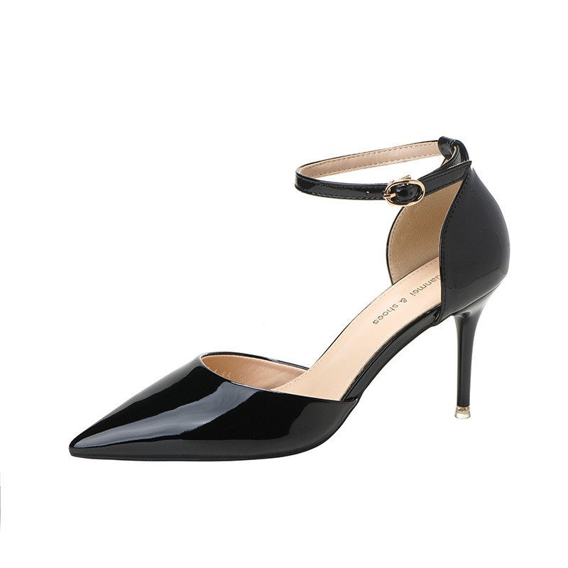 Patent Pointed Toe Ankle Strap Pumps