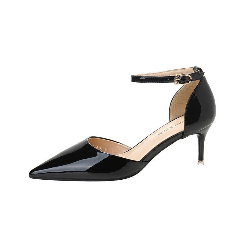 Patent Pointed Toe Ankle Strap Pumps