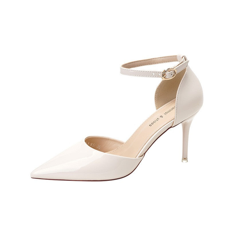 Patent Pointed Toe Ankle Strap Pumps