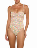Ditsy Floral Ruched Bust One Piece Swimsuit - Yellow