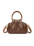 Ruched Ring Handle Bag with Crossbody Strap - Brown