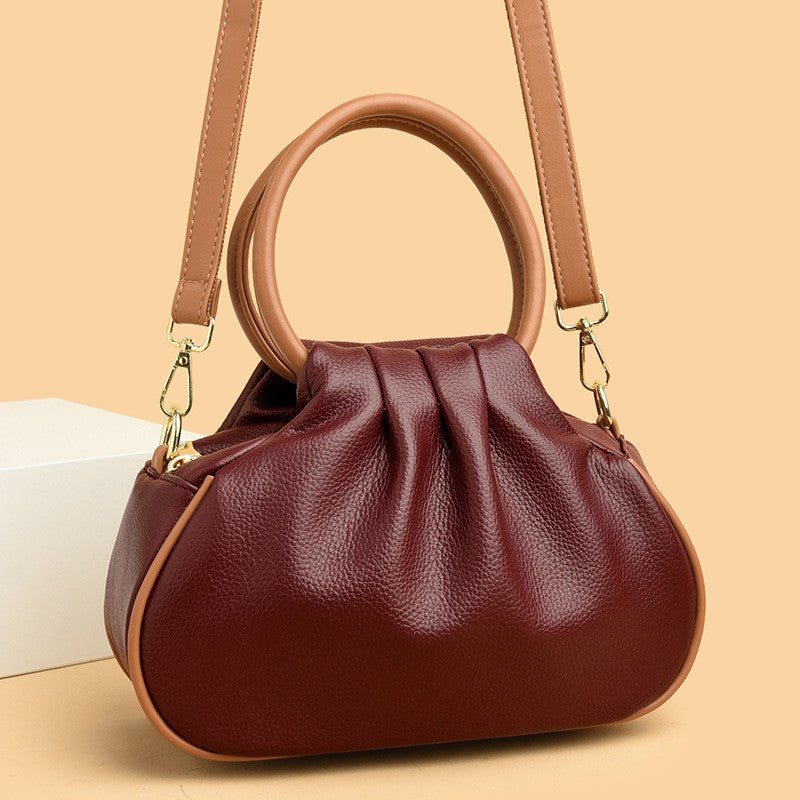 Ruched Ring Handle Bag with Crossbody Strap