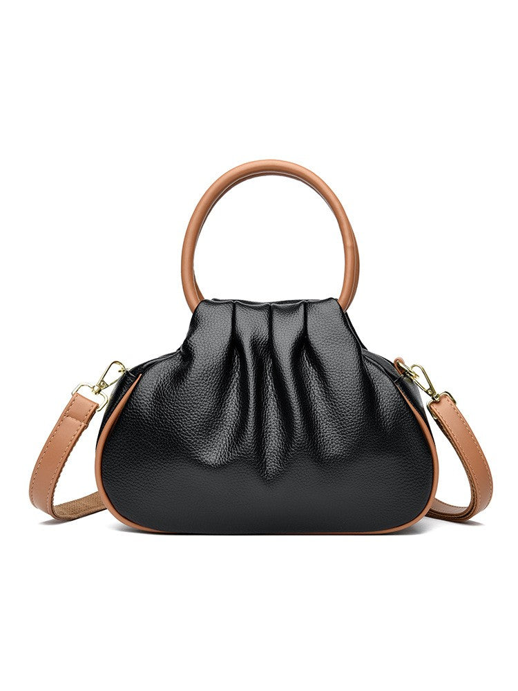 Ruched Ring Handle Bag with Crossbody Strap