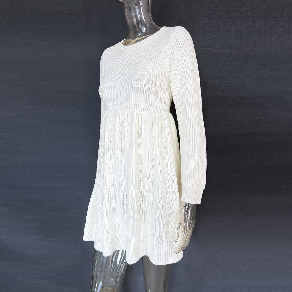 Ribbed Knit Fit And Flare Mini Dress - White - 2