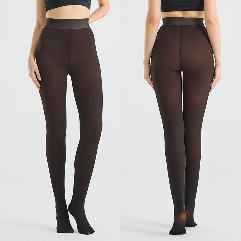 Brushed Thermal Tights With Sheer Finish - Cocoa