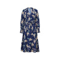 Blue Floral Surplice Long Sleeve Midi Dress - Blue