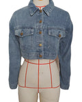 Cropped Denim Trucker Jacket With Chest Pockets - Blue