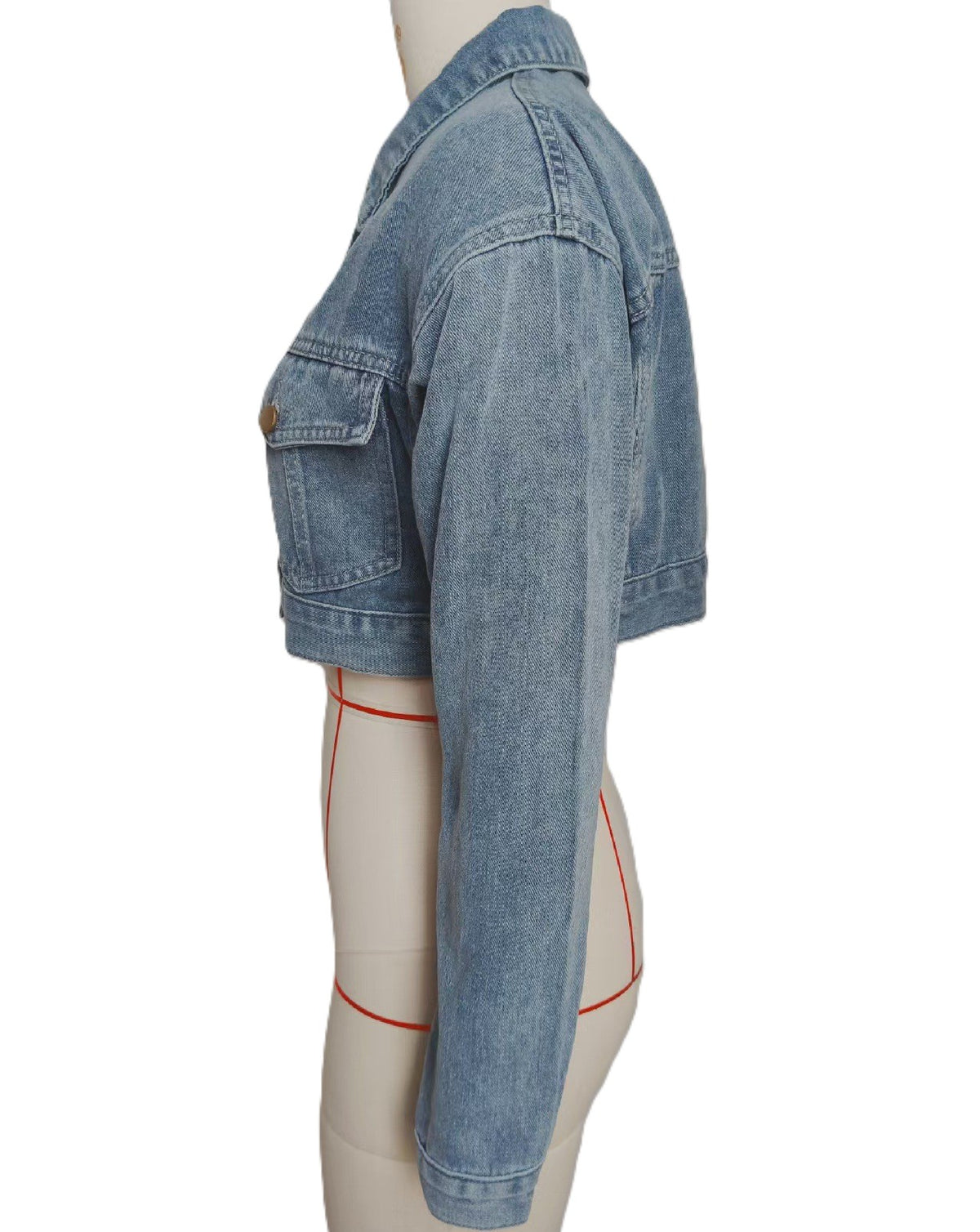 Cropped Denim Trucker Jacket With Chest Pockets - Blue - 1