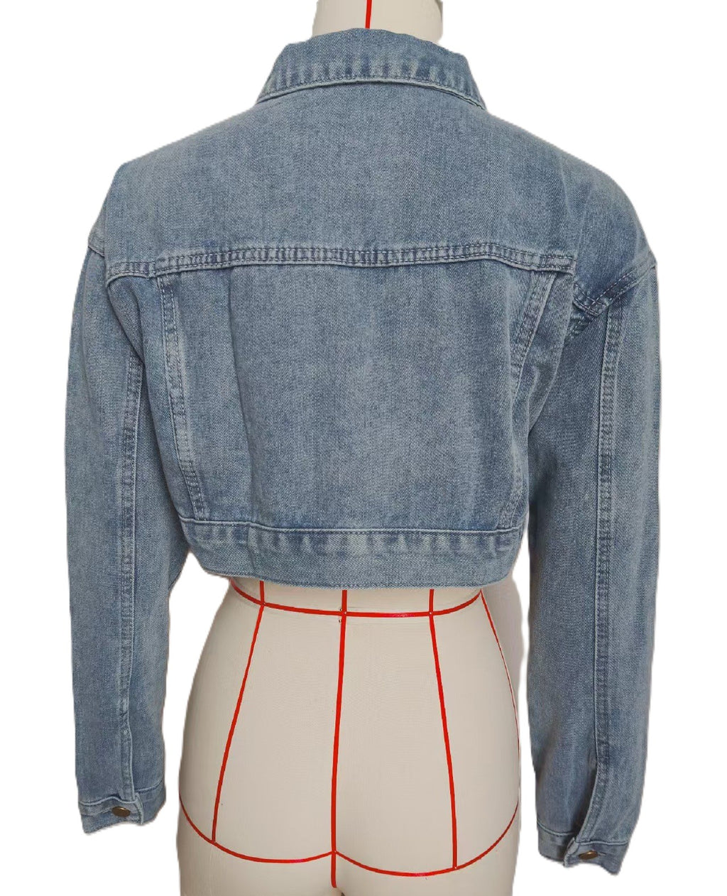Cropped Denim Trucker Jacket With Chest Pockets - Blue - 2