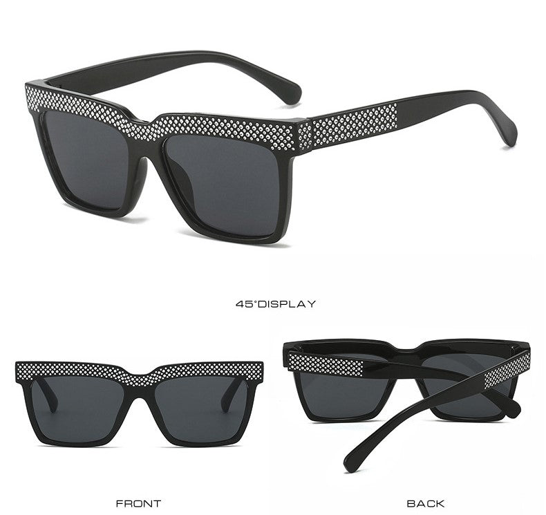 Crystal Trim Oversized Square Sunglasses - Black - 1