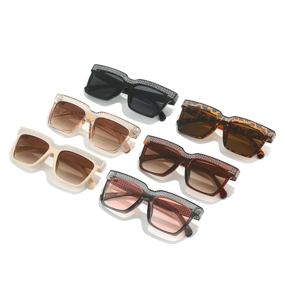 Crystal Trim Oversized Square Sunglasses - Champagne
