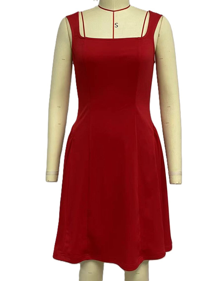 Square Neck Sleeveless Fit and Flare Dress - view 1