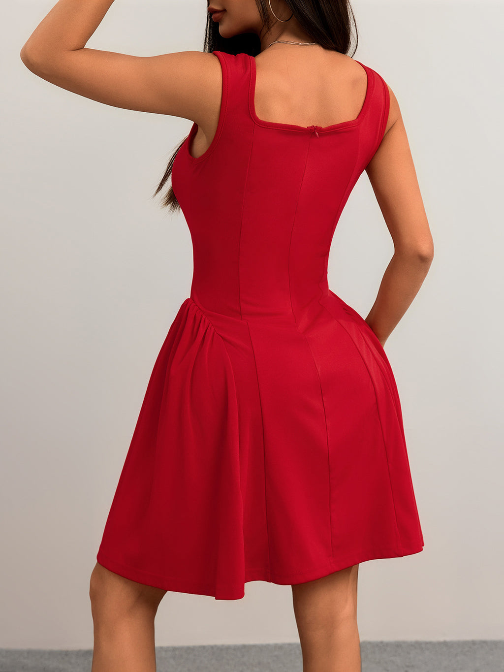 Square Neck Sleeveless Fit and Flare Dress - view 2
