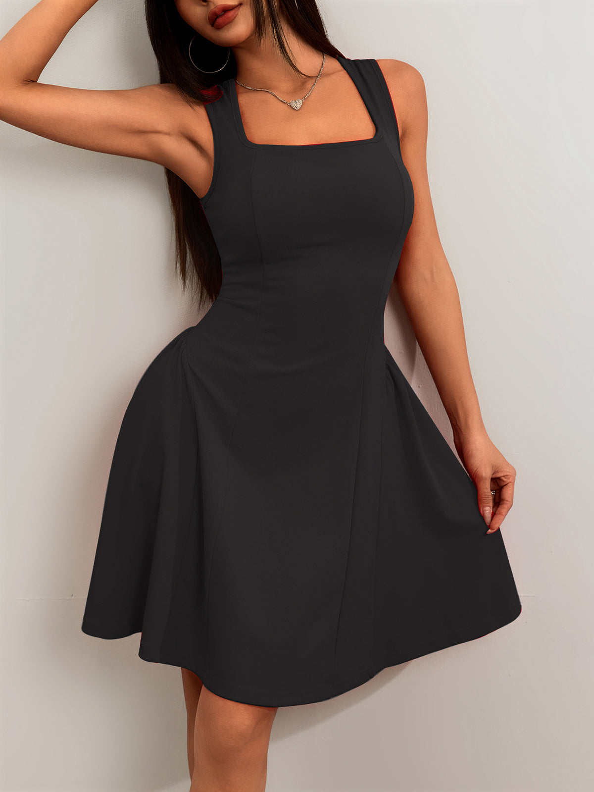 Square Neck Sleeveless Fit and Flare Dress - view 3