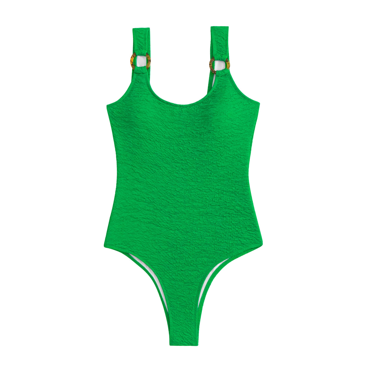 Textured Ring Strap High Leg One Piece Swimsuit - Green - 6