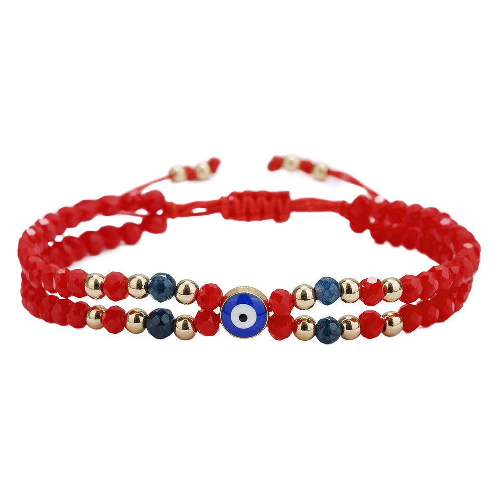Boho Evil-Eye Beaded Woven Cord Bracelet Set - Red Set A
