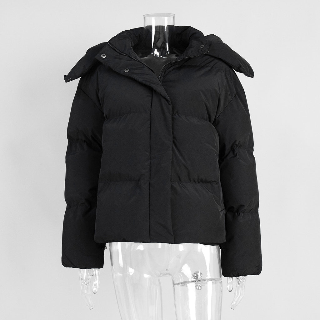 Cropped Hooded Oversized Puffer Jacket - Black