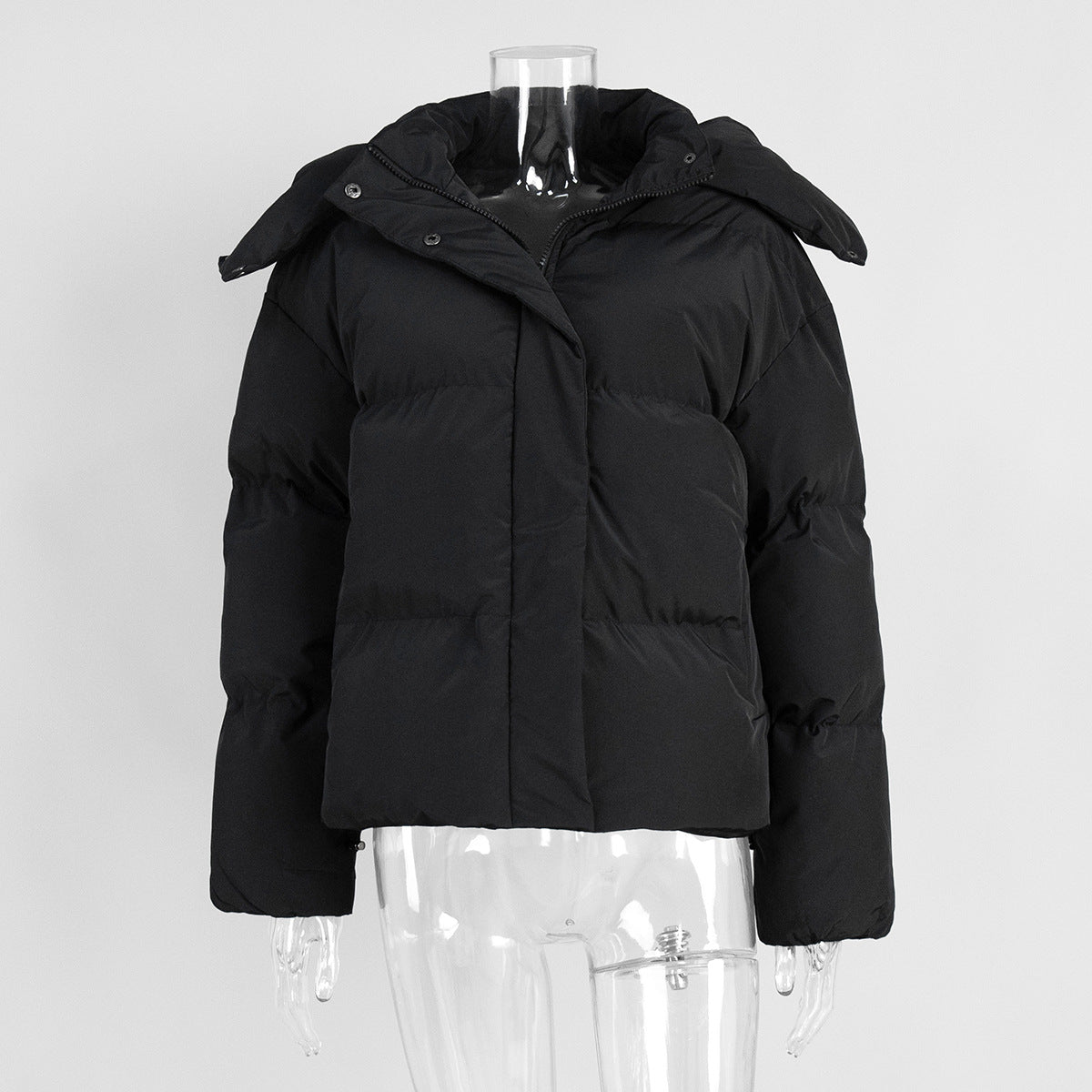 Cropped Hooded Oversized Puffer Jacket - Black
